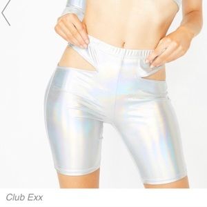 Club exx metallic biker shorts with cut outs.